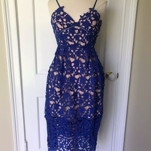 Royal blue and nude cotton lace midi dress size 2